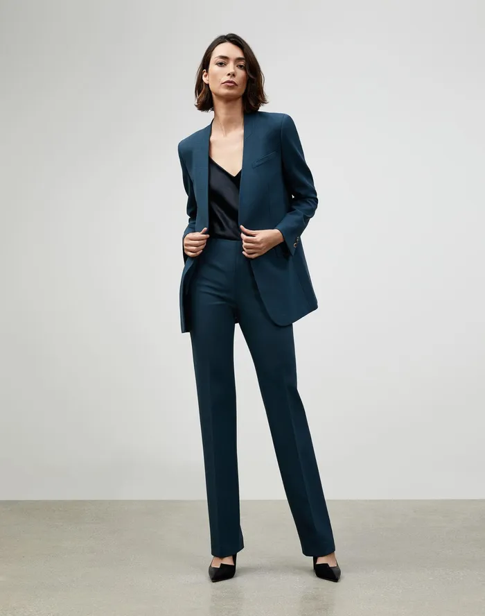 Women Lafayette 148 New York Pants and Shorts Luxe Italian Double Face Metropolitan Straight Leg Pant Mountain Blue