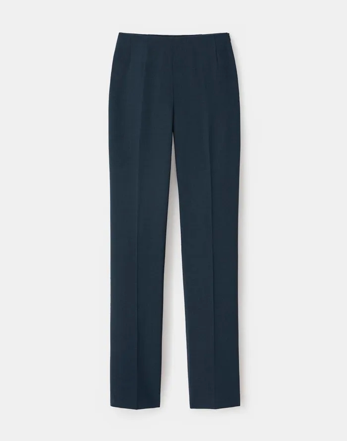 Women Lafayette 148 New York Pants and Shorts Luxe Italian Double Face Metropolitan Straight Leg Pant Mountain Blue