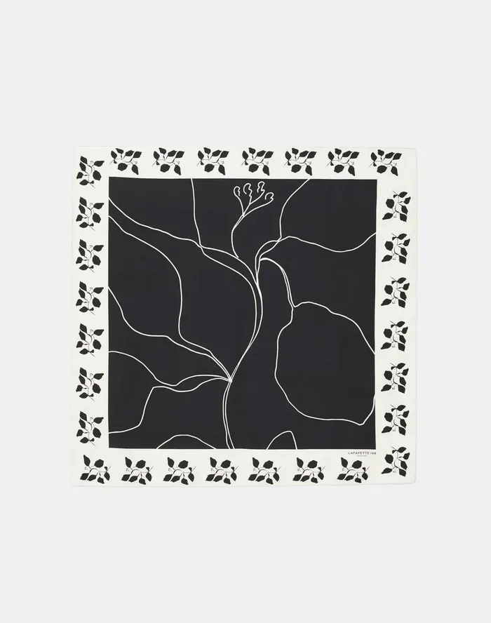Women Lafayette 148 New York Scarves Drawn Leaves Silk Twill Scarf Black Multi