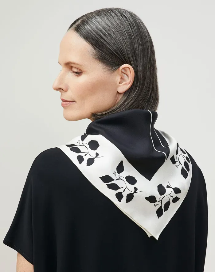 Women Lafayette 148 New York Scarves Drawn Leaves Silk Twill Scarf Black Multi
