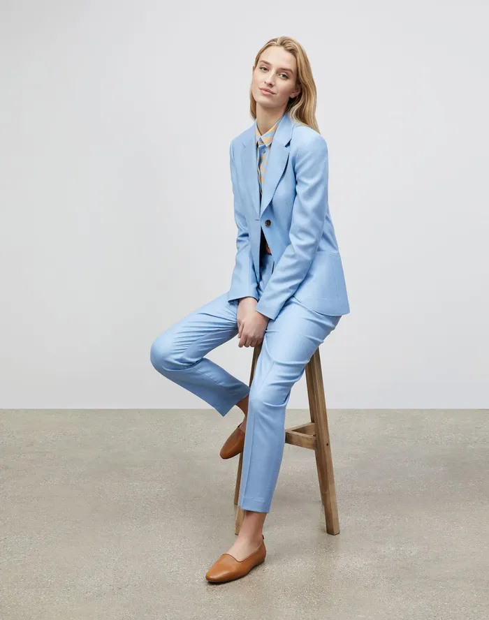 Women Lafayette 148 New York Suits Fae Blazer In Studio Weave Coastal Blue