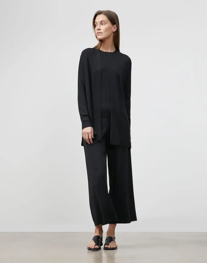 Women Lafayette 148 New York Sweaters PlusSize Finespun Voile Belted Rib Cardigan Black