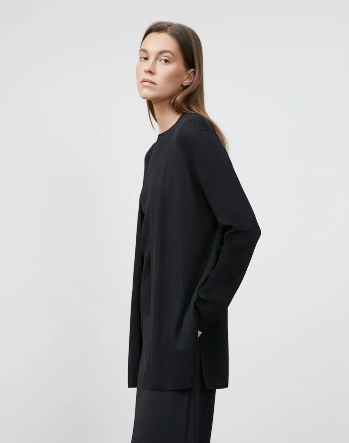Women Lafayette 148 New York Sweaters PlusSize Finespun Voile Belted Rib Cardigan Black
