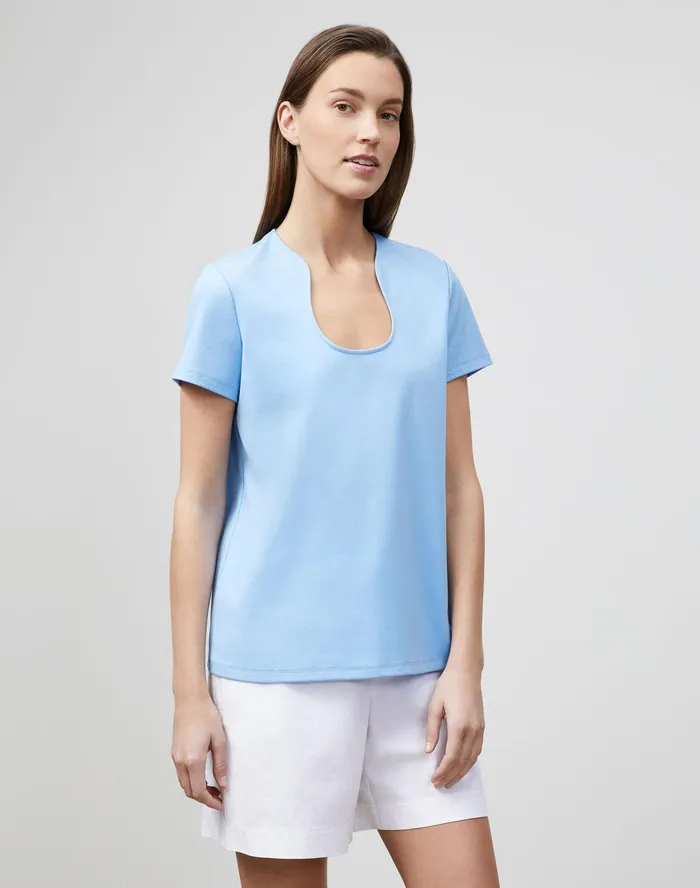 Women Lafayette 148 New York Tops and Tees Eden TShirt In Swiss Cotton Rib Fresh Blue