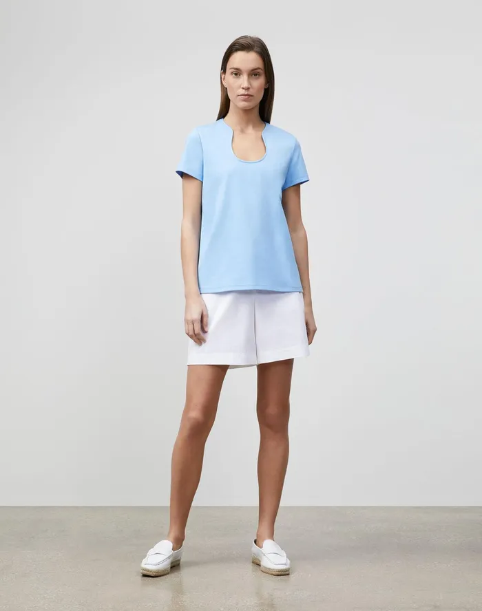 Women Lafayette 148 New York Tops and Tees Eden TShirt In Swiss Cotton Rib Fresh Blue