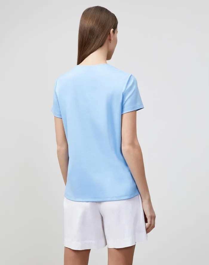 Women Lafayette 148 New York Tops and Tees Eden TShirt In Swiss Cotton Rib Fresh Blue