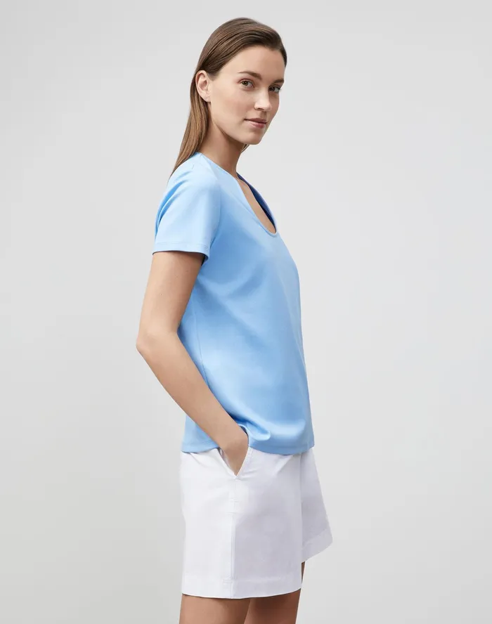 Women Lafayette 148 New York Tops and Tees Eden TShirt In Swiss Cotton Rib Fresh Blue