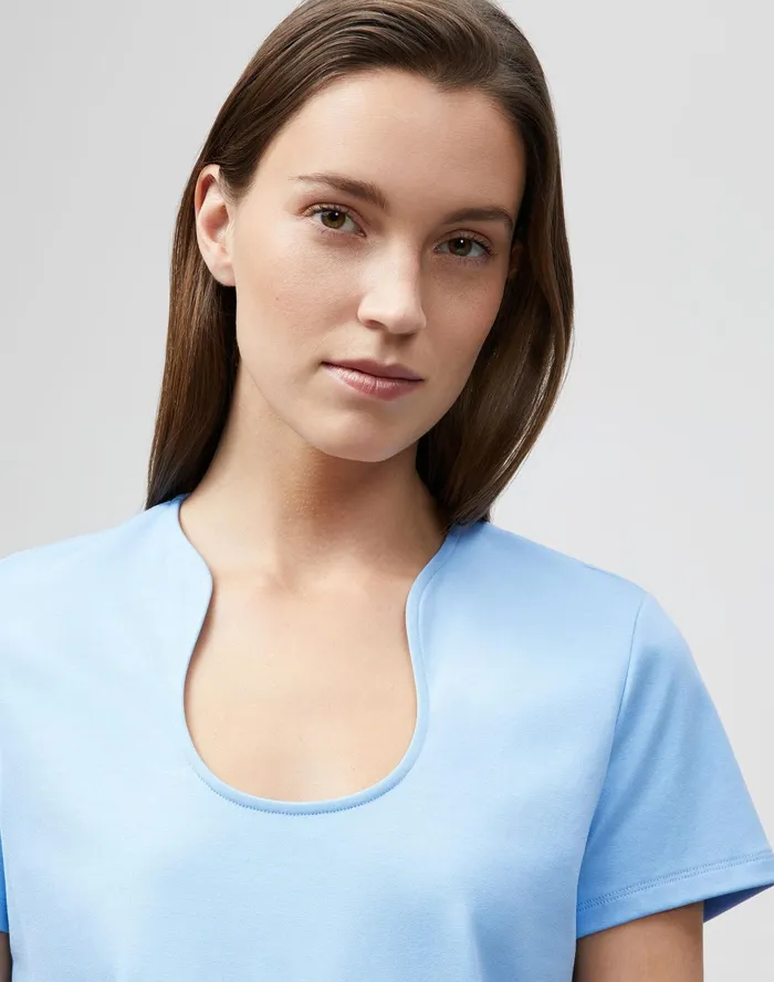 Women Lafayette 148 New York Tops and Tees Eden TShirt In Swiss Cotton Rib Fresh Blue