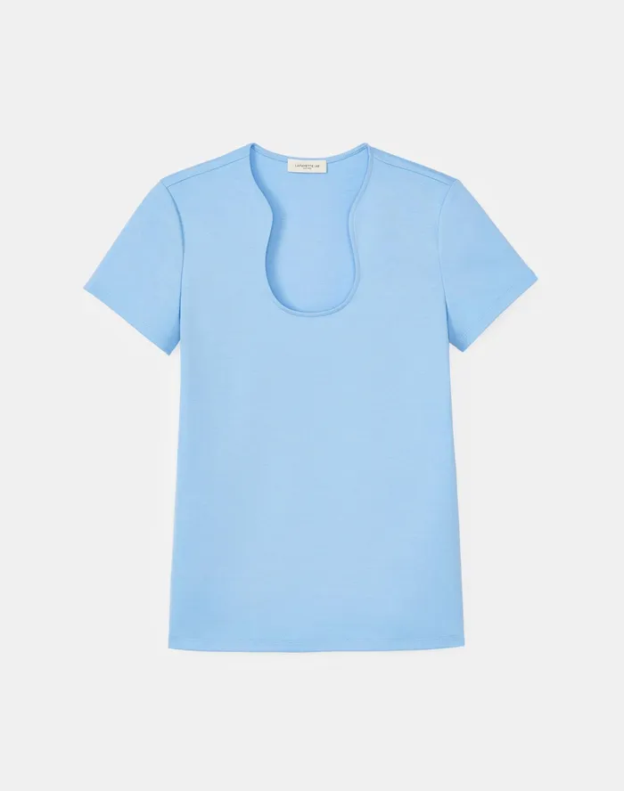 Women Lafayette 148 New York Tops and Tees Eden TShirt In Swiss Cotton Rib Fresh Blue