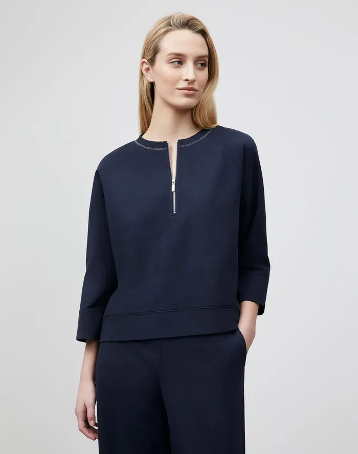 Women Lafayette 148 New York Tops and Tees Powers Sweatshirt In Ultra Comfort French Terry Ink Women Lafayette 148 New York Tops and Tees Powers Sweatshirt In Ultra Comfort French Terry Ink