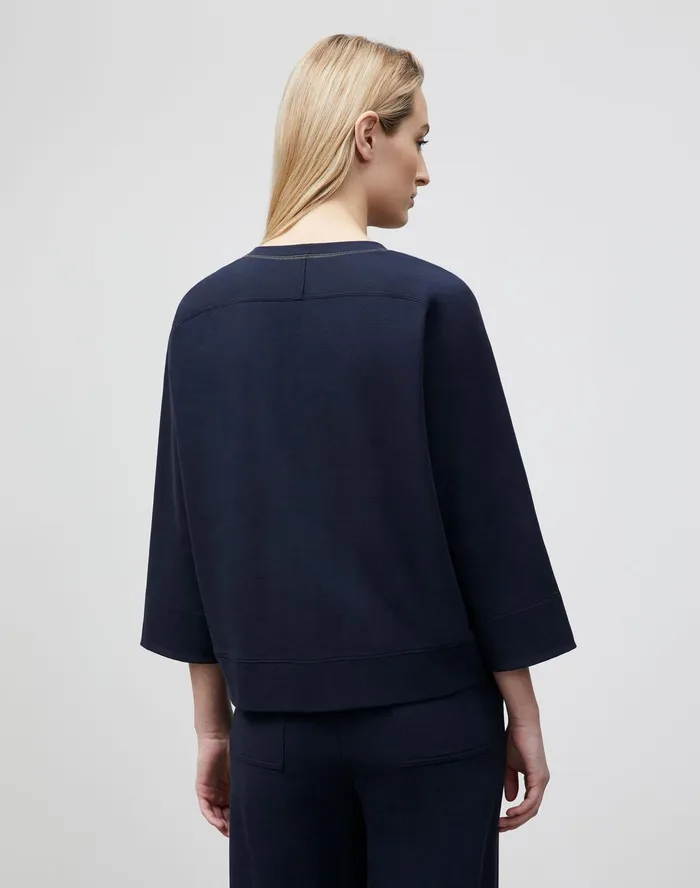 Women Lafayette 148 New York Tops and Tees Powers Sweatshirt In Ultra Comfort French Terry Ink