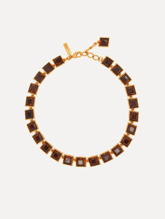 Women Large Stone Tennis Necklace Smoky Quartz Oscar De La Renta Necklaces