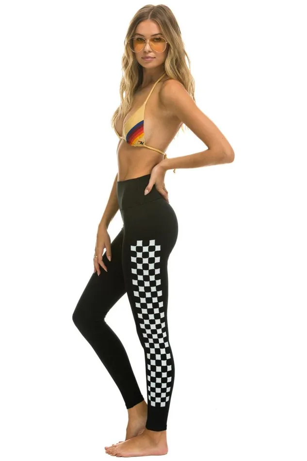 Women Leggings Aviator Nation Full Length HiRise White Checkerboard Leggings