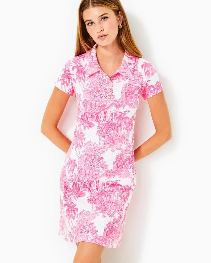Women Lilly Pulitzer Activewear UPF 50 Luxletic Frida Scallop Polo Dress Resort White Pb Anniversary Toile Women Lilly Pulitzer Activewear UPF 50 Luxletic Frida Scallop Polo Dress Resort White Pb Anniversary Toile