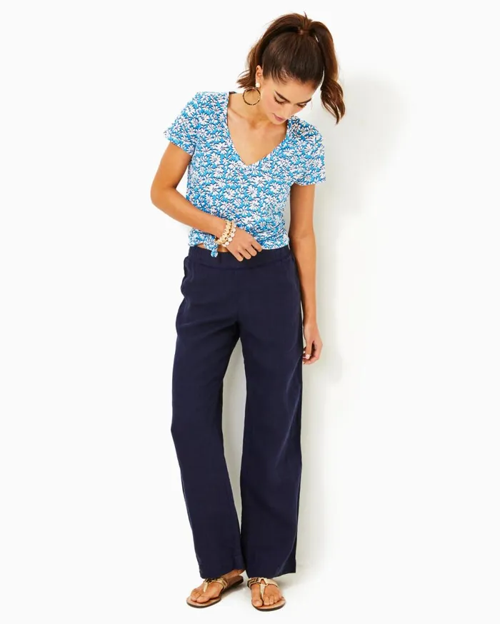 Women Lilly Pulitzer Bottoms 31034 Deri Linen Palazzo Pant Mizner Red