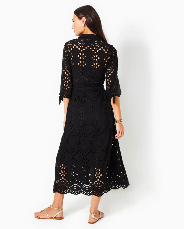 Women Lilly Pulitzer Dresses Amrita Eyelet Midi Dress Onyx Soiree Eyelet