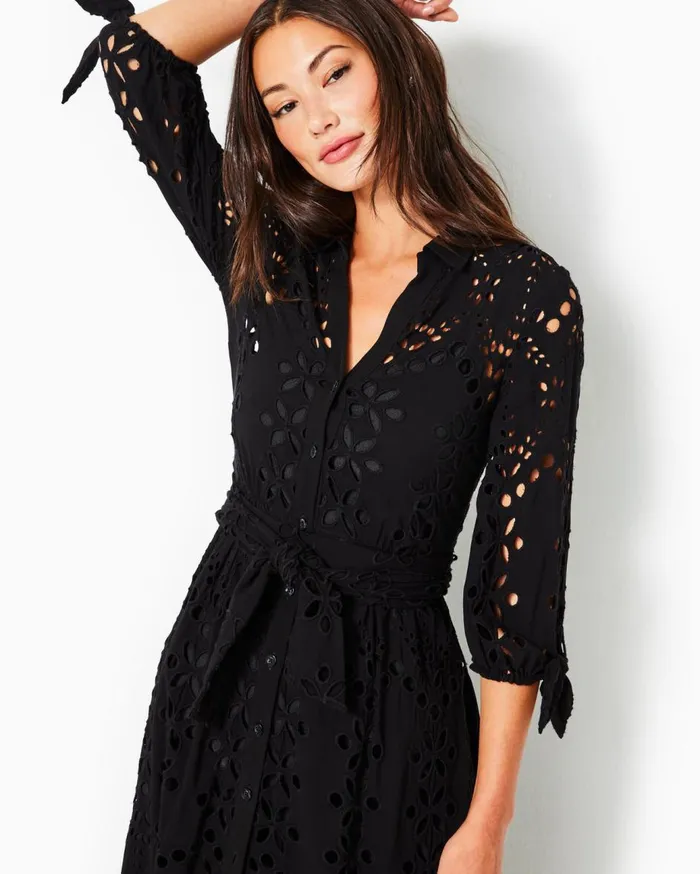 Women Lilly Pulitzer Dresses Amrita Eyelet Midi Dress Onyx Soiree Eyelet