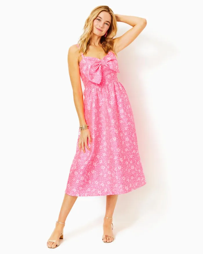 Women Lilly Pulitzer Dresses Ellara Jacquard Midi Bow Dress Roxie Pink Baby Blues Jacquard Women Lilly Pulitzer Dresses Ellara Jacquard Midi Bow Dress Roxie Pink Baby Blues Jacquard