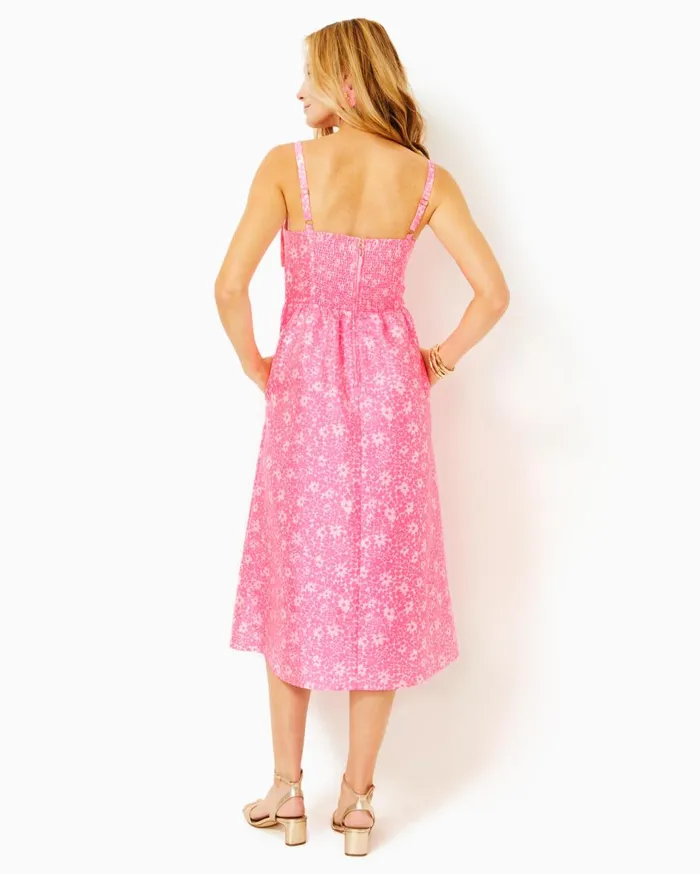 Women Lilly Pulitzer Dresses Ellara Jacquard Midi Bow Dress Roxie Pink Baby Blues Jacquard Women Lilly Pulitzer Dresses Ellara Jacquard Midi Bow Dress Roxie Pink Baby Blues Jacquard