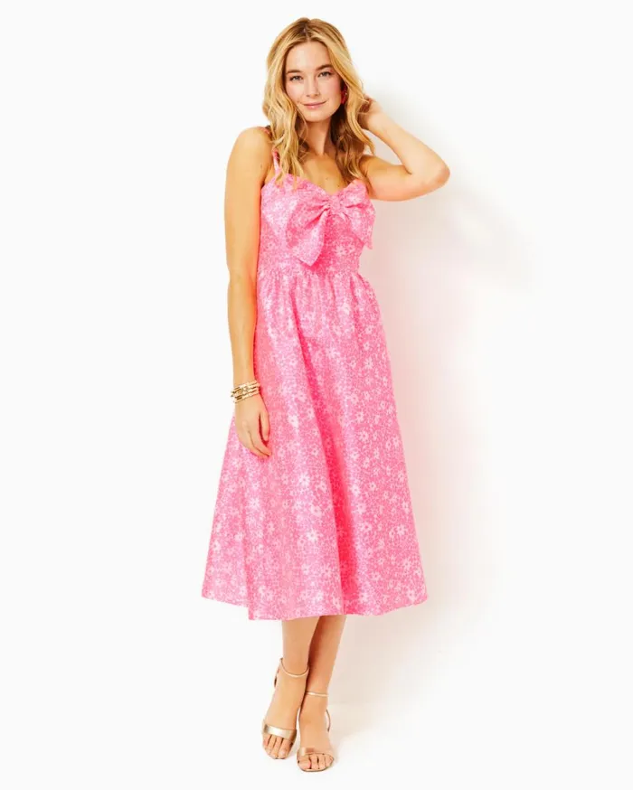 Women Lilly Pulitzer Dresses Ellara Jacquard Midi Bow Dress Roxie Pink Baby Blues Jacquard Women Lilly Pulitzer Dresses Ellara Jacquard Midi Bow Dress Roxie Pink Baby Blues Jacquard