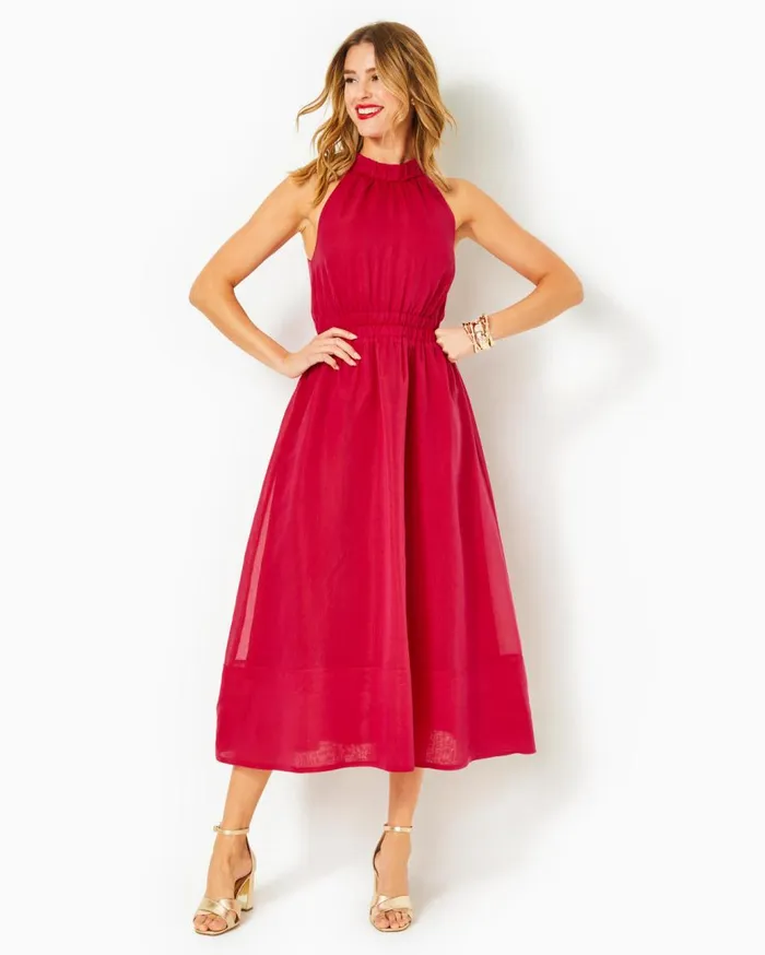 Women Lilly Pulitzer Dresses Marleen Halter Midi Dress Poinsettia Red Women Lilly Pulitzer Dresses Marleen Halter Midi Dress Poinsettia Red