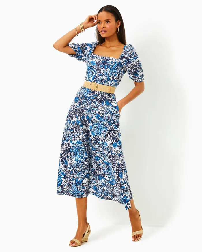 Women Lilly Pulitzer Dresses Mylie Linen Midi Dress Low Tide Navy Pandarama