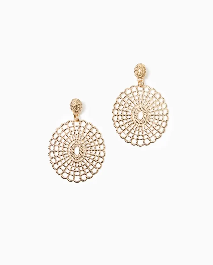 Women Lilly Pulitzer Jewelry Lilly Lace Statement Earrings Gold Metal