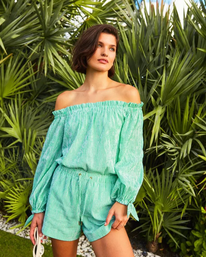 Women Lilly Pulitzer Matching Sets Jamielynn OffTheShoulder Top and Croix High Rise Short Set Spearmint Harbor Stripe Women Lilly Pulitzer Matching Sets Jamielynn OffTheShoulder Top and Croix High Rise Short Set Spearmint Harbor Stripe