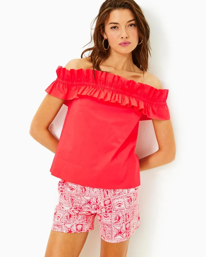 Women Lilly Pulitzer Tops Brennalee OfftheShoulder Ruffle Top Mizner Red Women Lilly Pulitzer Tops Brennalee OfftheShoulder Ruffle Top Mizner Red