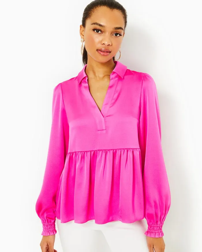 Women Lilly Pulitzer Tops Jaylene Long Sleeve Lilly Top Cerise Pink Women Lilly Pulitzer Tops Jaylene Long Sleeve Lilly Top Cerise Pink