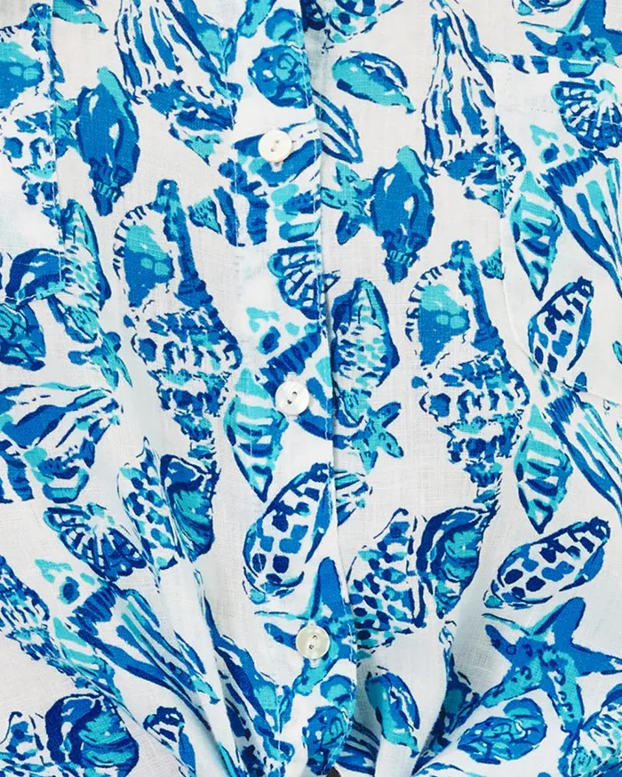 Women Lilly Pulitzer Tops Sea View Linen Button Down Top Hydra Blue You Drive Me Daisy Embroidered Linen Women Lilly Pulitzer Tops Sea View Linen Button Down Top Hydra Blue You Drive Me Daisy Embroidered Linen
