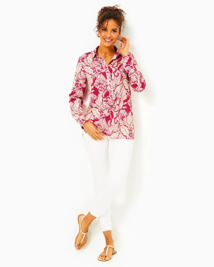 Women Lilly Pulitzer Tops UPF 50 Giavana Tunic Poinsettia Red Island Vibes Women Lilly Pulitzer Tops UPF 50 Giavana Tunic Poinsettia Red Island Vibes