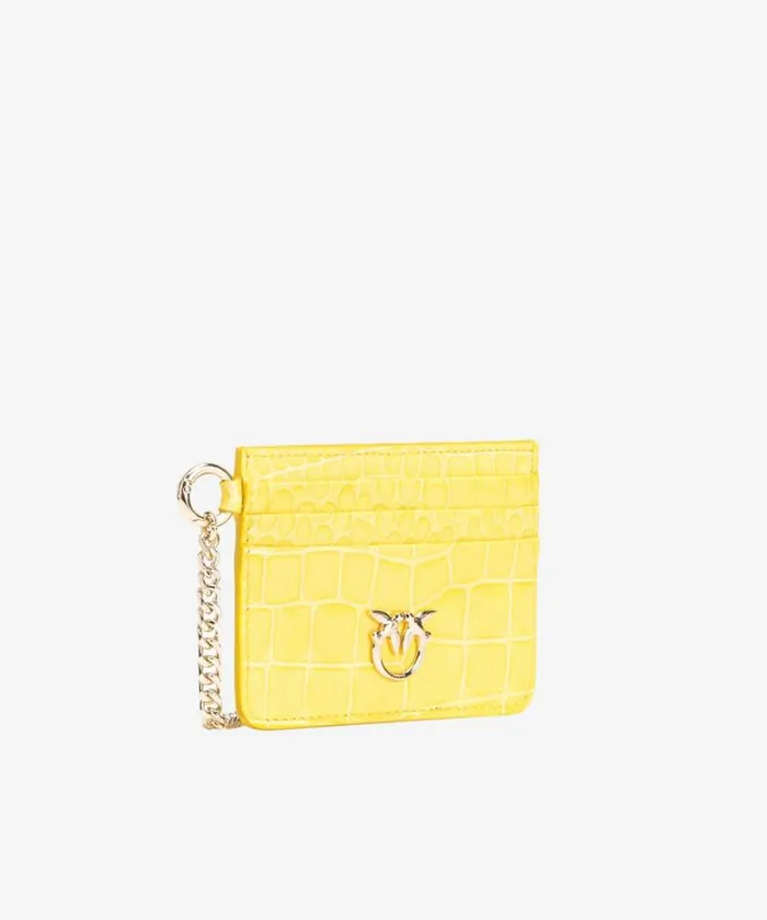 Women Limited Edition Pinko PINKO Galleria Card Holder In Shiny Coloured Crocprint Leather Sun Yellowlightgold Women Limited Edition Pinko PINKO Galleria Card Holder In Shiny Coloured Crocprint Leather Sun Yellowlightgold