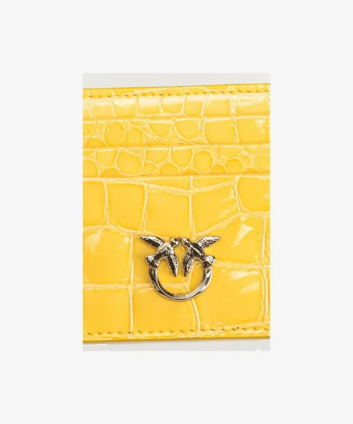 Women Limited Edition Pinko PINKO Galleria Card Holder In Shiny Coloured Crocprint Leather Sun Yellowlightgold Women Limited Edition Pinko PINKO Galleria Card Holder In Shiny Coloured Crocprint Leather Sun Yellowlightgold