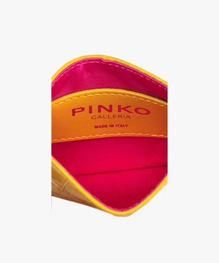 Women Limited Edition Pinko PINKO Galleria Card Holder In Shiny Coloured Crocprint Leather Sun Yellowlightgold Women Limited Edition Pinko PINKO Galleria Card Holder In Shiny Coloured Crocprint Leather Sun Yellowlightgold