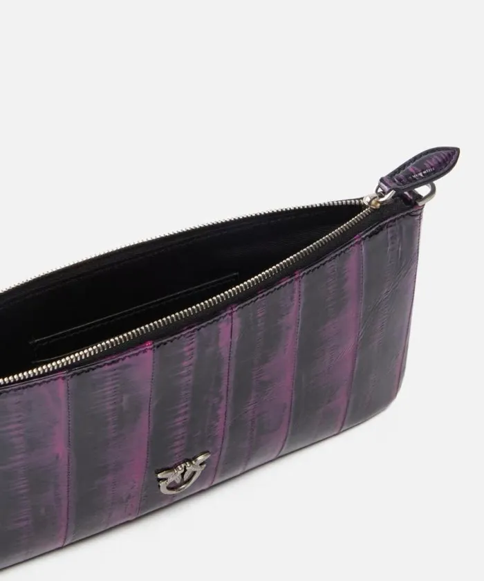 Women Limited Edition Pinko PINKO Galleria Clutch Bag In Eel Skin With Shoulder Strap Pinkblackold Silver Women Limited Edition Pinko PINKO Galleria Clutch Bag In Eel Skin With Shoulder Strap Pinkblackold Silver