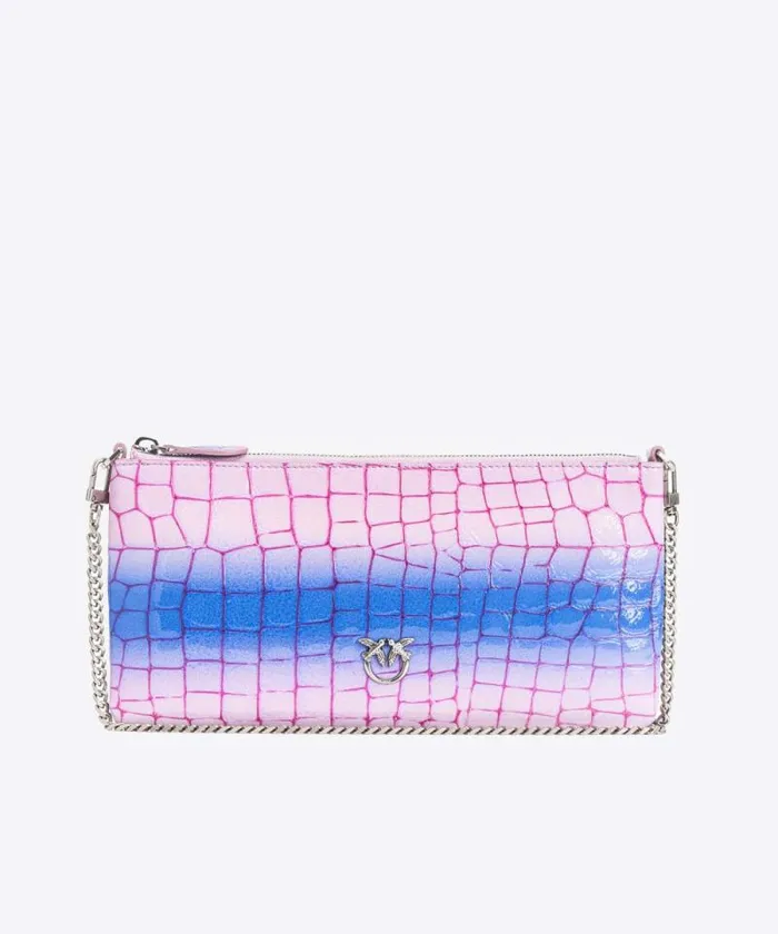 Women Limited Edition Pinko PINKO Galleria Horizontal Flat Bag In Shiny Fadeeffect Crocprint Leather Lilacpurpleold Silver Women Limited Edition Pinko PINKO Galleria Horizontal Flat Bag In Shiny Fadeeffect Crocprint Leather Lilacpurpleold Silver