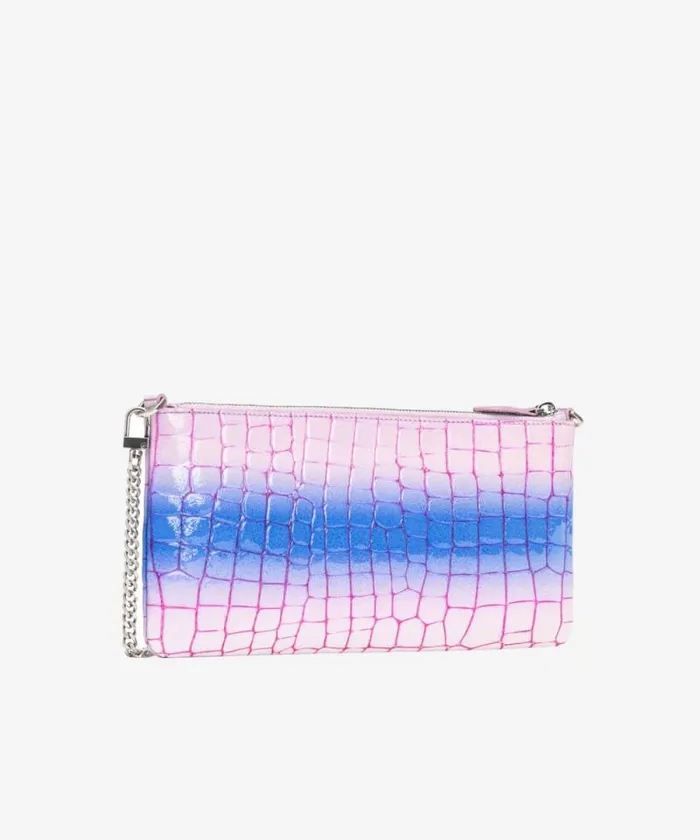 Women Limited Edition Pinko PINKO Galleria Horizontal Flat Bag In Shiny Fadeeffect Crocprint Leather Lilacpurpleold Silver Women Limited Edition Pinko PINKO Galleria Horizontal Flat Bag In Shiny Fadeeffect Crocprint Leather Lilacpurpleold Silver