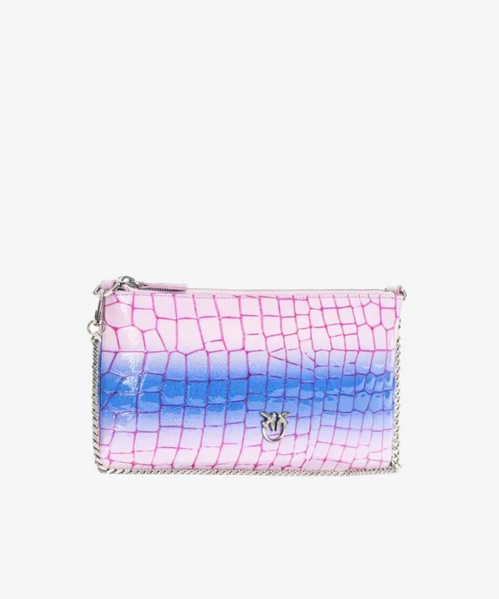 Women Limited Edition Pinko PINKO Galleria Horizontal Flat Bag In Shiny Fadeeffect Crocprint Leather Lilacpurpleold Silver Women Limited Edition Pinko PINKO Galleria Horizontal Flat Bag In Shiny Fadeeffect Crocprint Leather Lilacpurpleold Silver