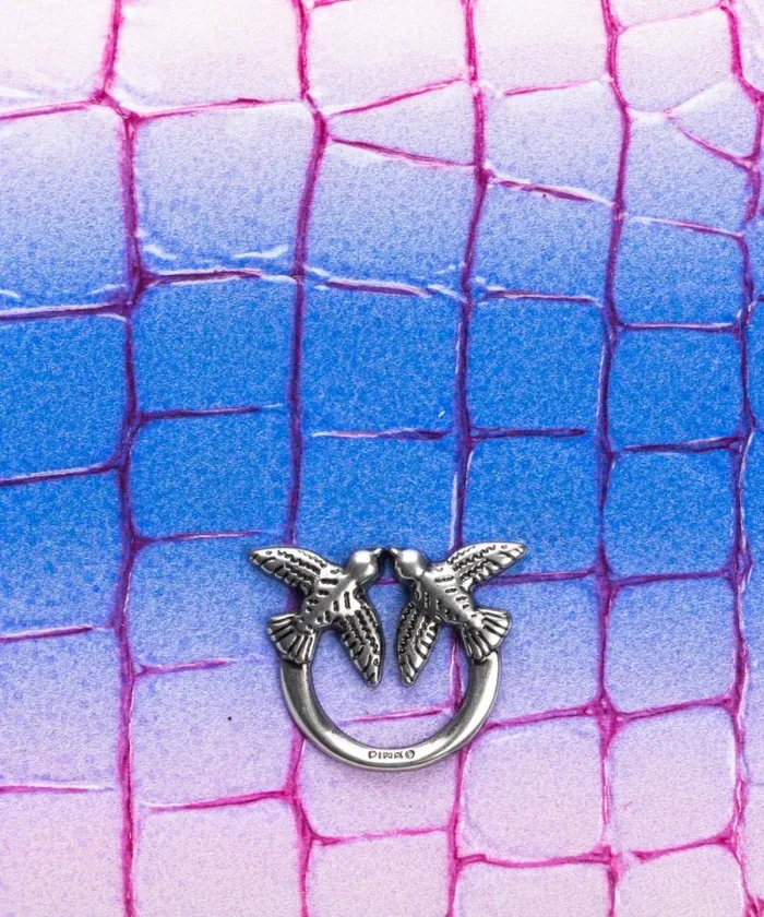 Women Limited Edition Pinko PINKO Galleria Horizontal Flat Bag In Shiny Fadeeffect Crocprint Leather Lilacpurpleold Silver Women Limited Edition Pinko PINKO Galleria Horizontal Flat Bag In Shiny Fadeeffect Crocprint Leather Lilacpurpleold Silver