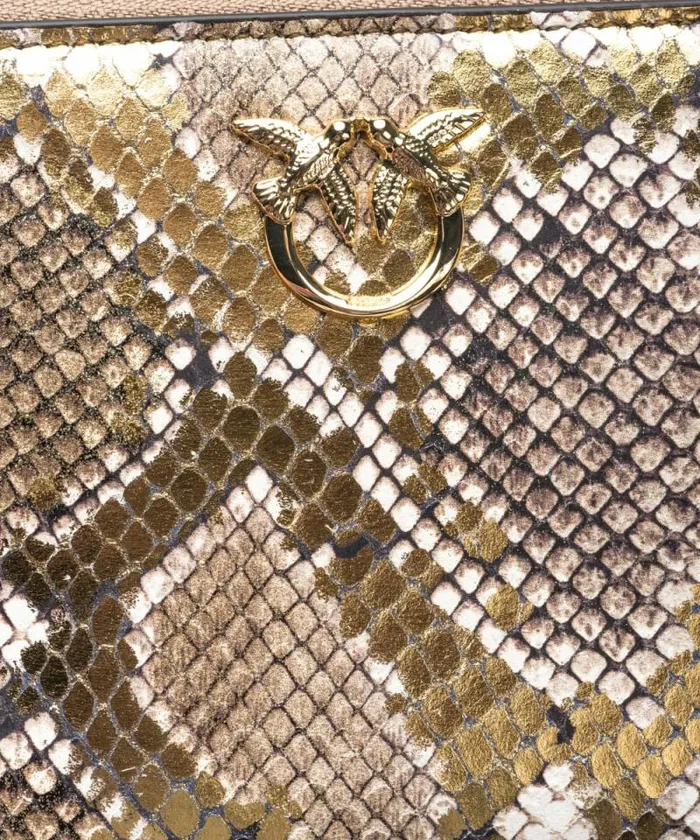 Women Limited Edition Pinko PINKO Galleria Square Wallet In Laminated Pythonprint Leather Goldgreygold Women Limited Edition Pinko PINKO Galleria Square Wallet In Laminated Pythonprint Leather Goldgreygold