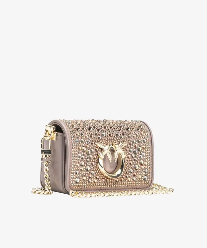Women Limited Edition Pinko Rhinestonedetailed Micro Love Bag Clutch With Detachable Shoulder Strap Beige 8211 Ironlightgold Women Limited Edition Pinko Rhinestonedetailed Micro Love Bag Clutch With Detachable Shoulder Strap Beige 8211 Ironlightgold