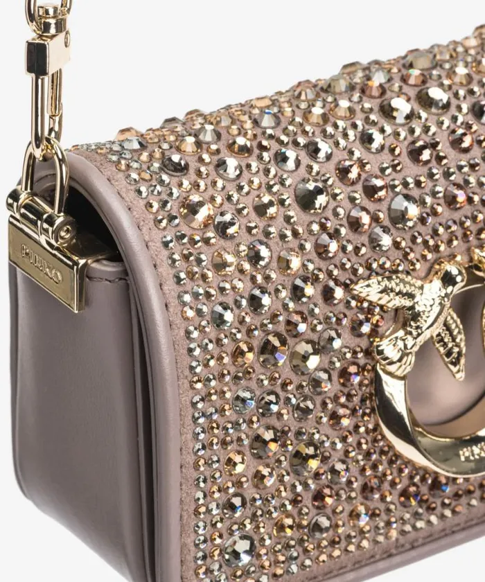 Women Limited Edition Pinko Rhinestonedetailed Micro Love Bag Clutch With Detachable Shoulder Strap Beige 8211 Ironlightgold Women Limited Edition Pinko Rhinestonedetailed Micro Love Bag Clutch With Detachable Shoulder Strap Beige 8211 Ironlightgold