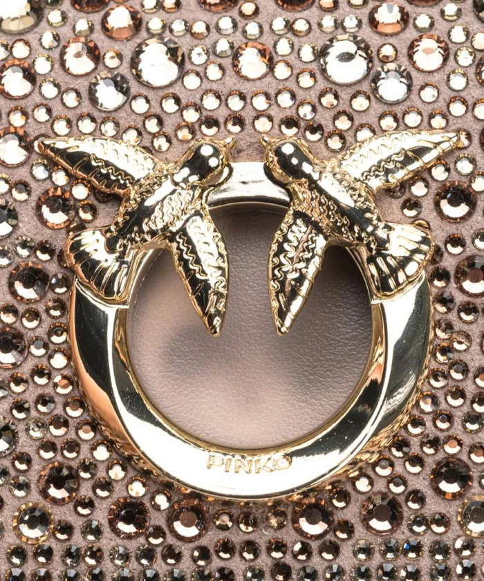 Women Limited Edition Pinko Rhinestonedetailed Micro Love Bag Clutch With Detachable Shoulder Strap Beige 8211 Ironlightgold Women Limited Edition Pinko Rhinestonedetailed Micro Love Bag Clutch With Detachable Shoulder Strap Beige 8211 Ironlightgold