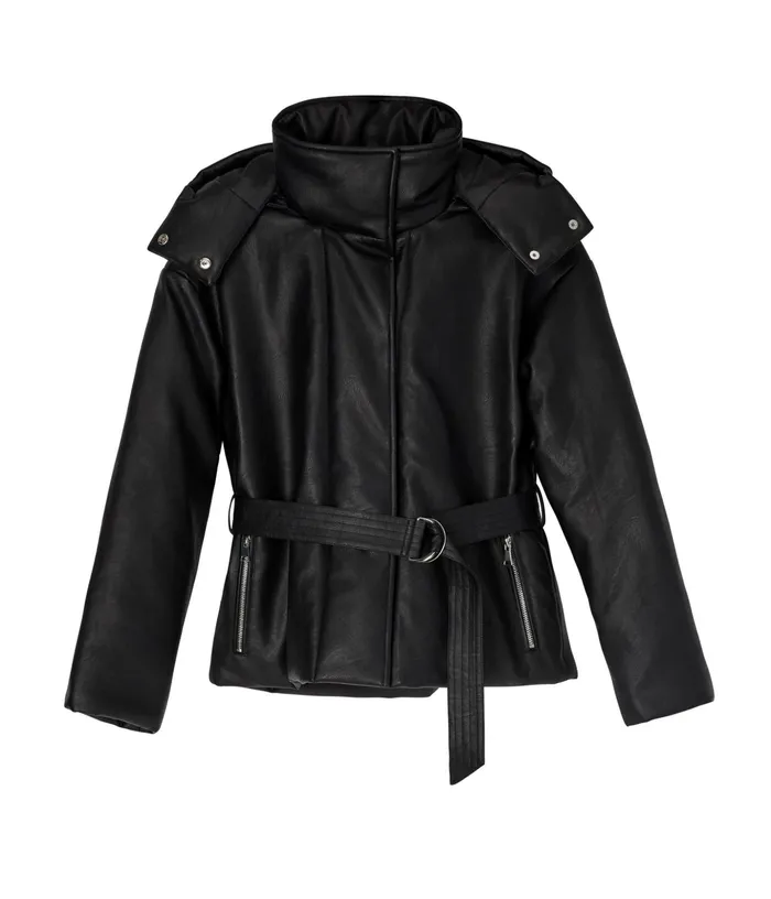 Women Lisbon Vegan Leather Puffer Jacket Black Matt and Nat Jackets