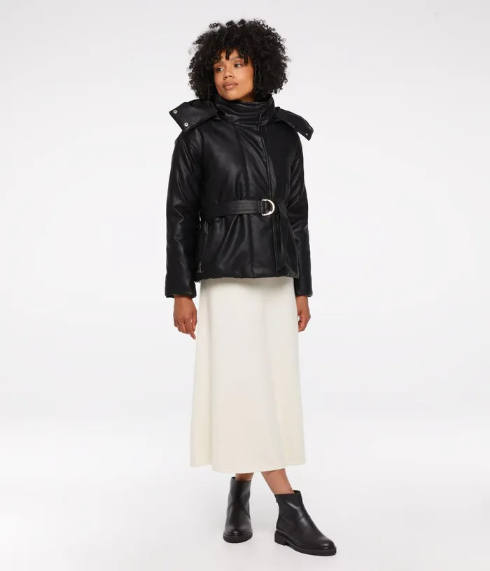 Women Lisbon Vegan Leather Puffer Jacket Black Matt and Nat Jackets