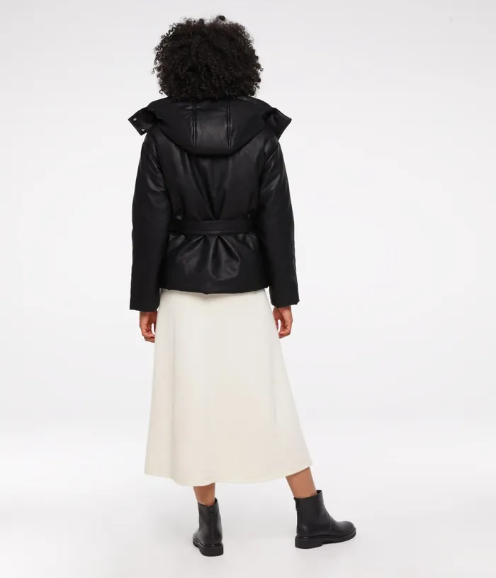 Women Lisbon Vegan Leather Puffer Jacket Black Matt and Nat Jackets