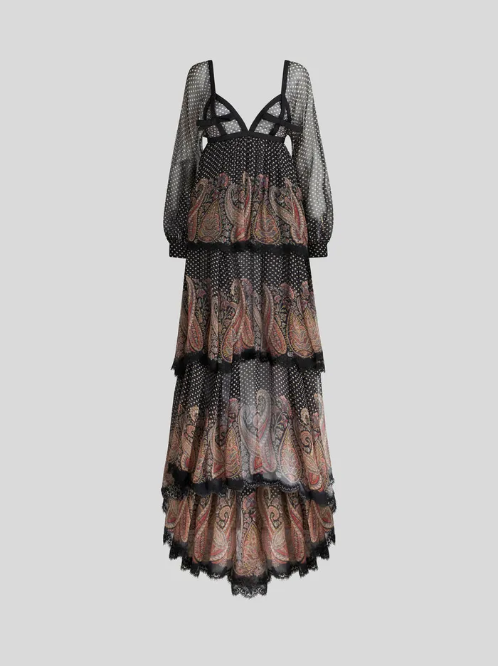 Women Long Crepon Dress With Bows And Paisley Etro Dresses