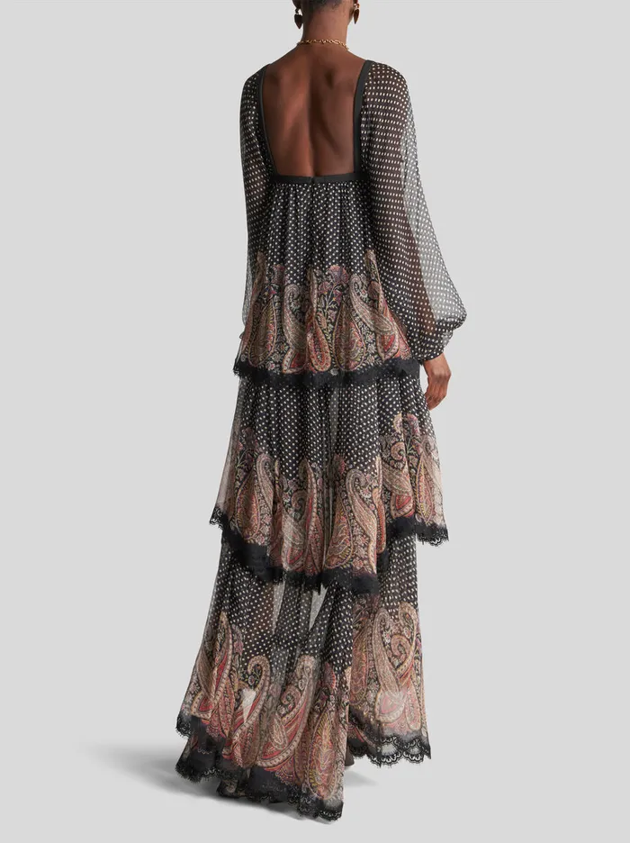 Women Long Crepon Dress With Bows And Paisley Etro Dresses