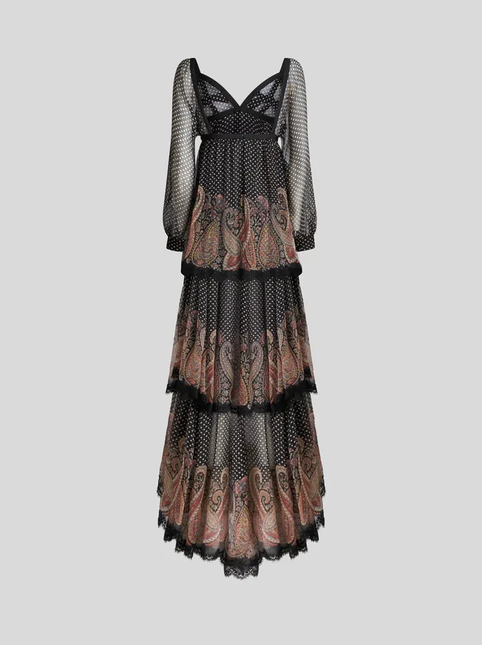 Women Long Crepon Dress With Bows And Paisley Etro Dresses